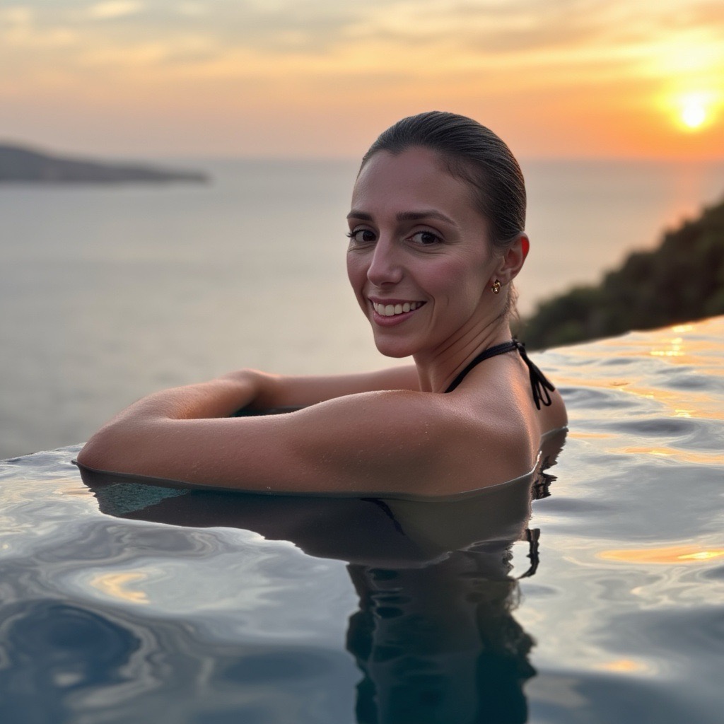 Retrato lifestyle em piscina infinita